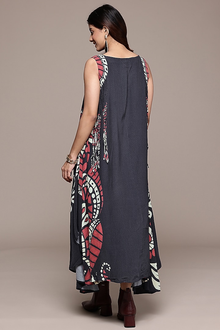 Black Vintage Crepe Abstract Printed A-Line Summer Dress by Ritu Kumar at Pernia's Pop Up Shop