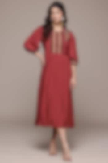 Red Viscose Silk Flared Midi Summer Dress by Ritu Kumar at Pernia's Pop Up Shop
