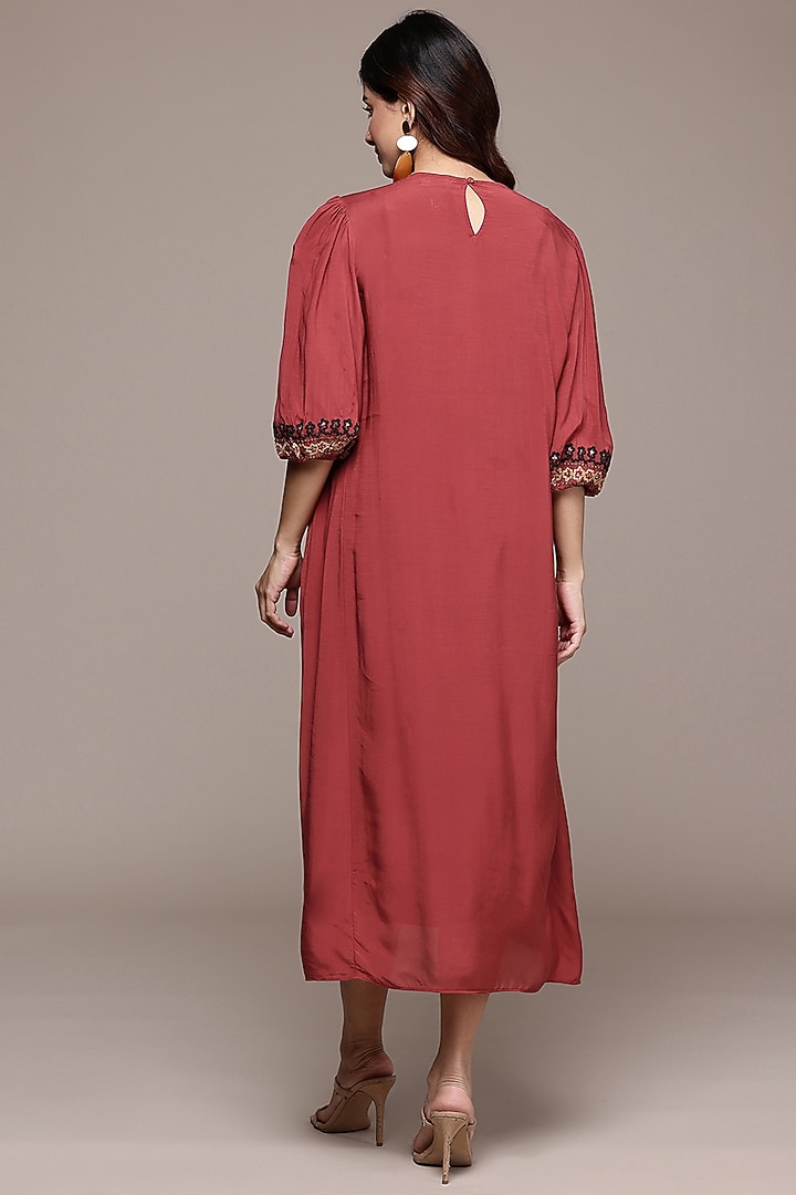 Red Viscose Silk Flared Midi Summer Dress by Ritu Kumar at Pernia's Pop Up Shop