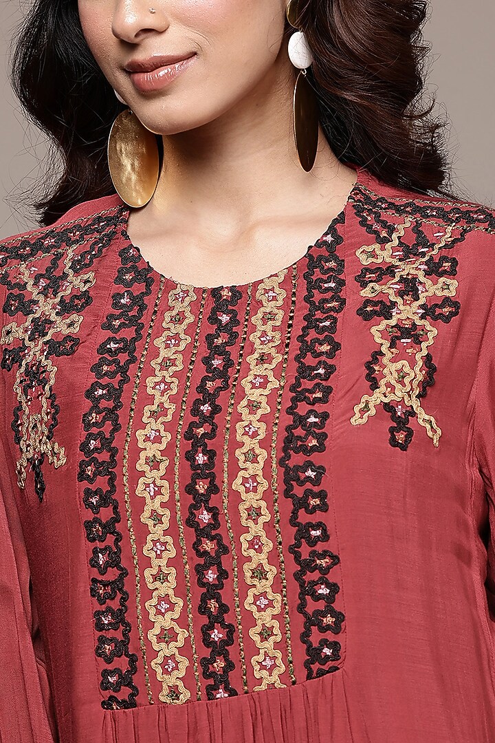 Red Viscose Silk Flared Midi Summer Dress by Ritu Kumar at Pernia's Pop Up Shop
