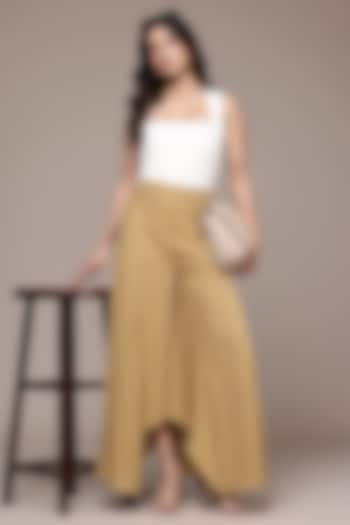 Beige Cotton Viscose Solid Pants by Ritu Kumar at Pernia's Pop Up Shop