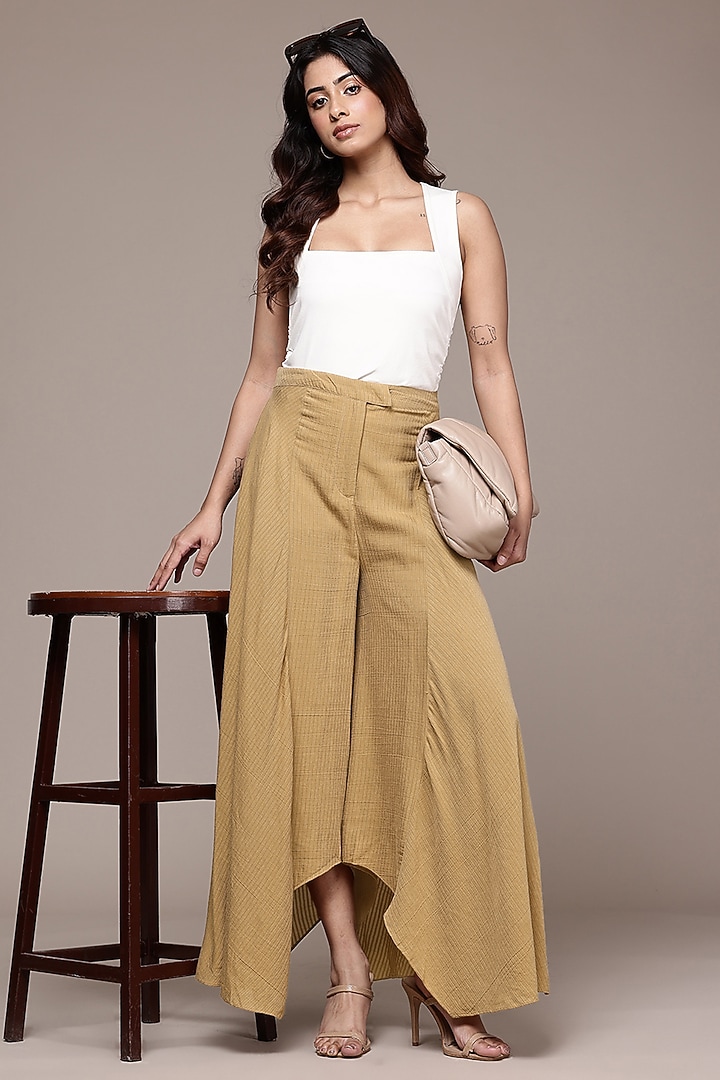 Beige Cotton Viscose Solid Pants by Ritu Kumar at Pernia's Pop Up Shop