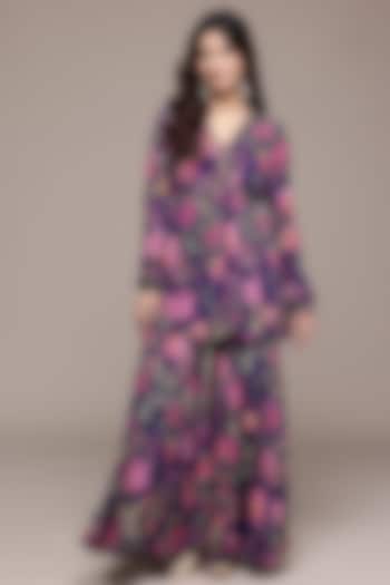 Purple Viscose Chinon Printed Party Wear Sharara Set by Ritu Kumar at Pernia's Pop Up Shop