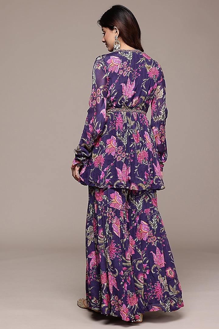Purple Viscose Chinon Printed Party Wear Sharara Set by Ritu Kumar at Pernia's Pop Up Shop