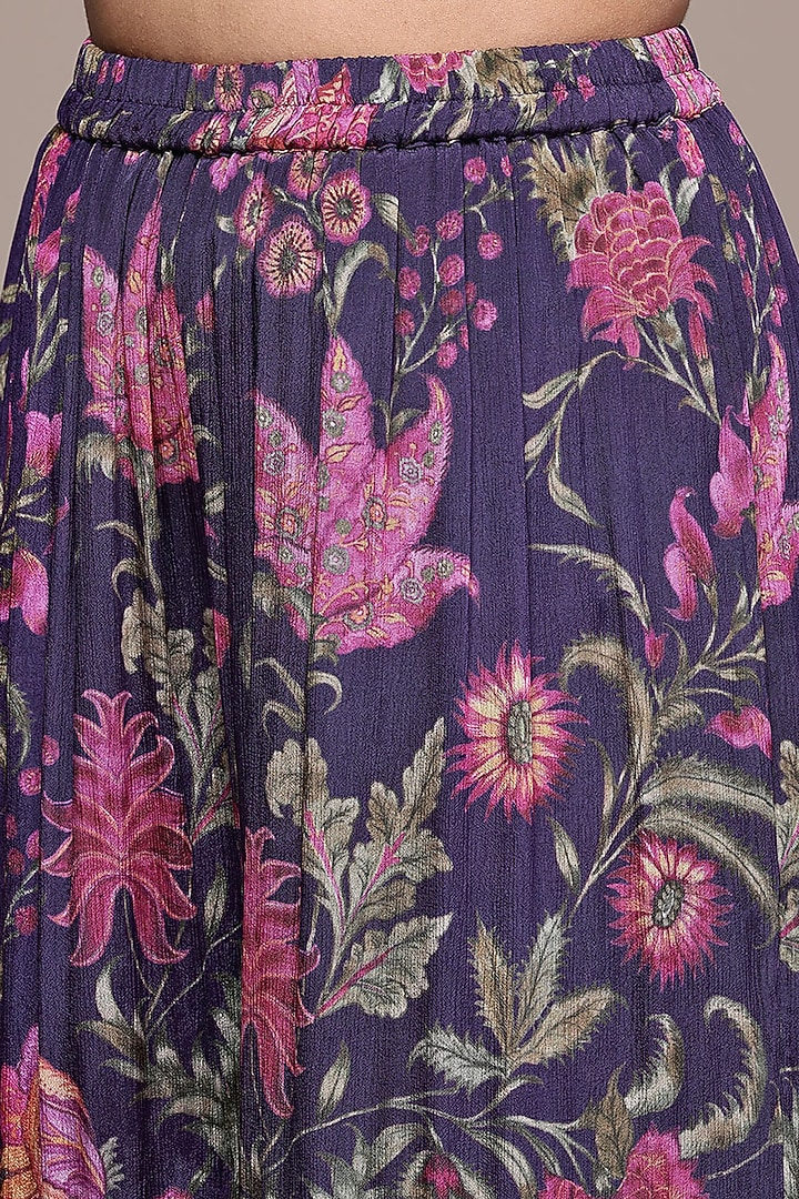 Purple Viscose Chinon Printed Party Wear Sharara Set by Ritu Kumar at Pernia's Pop Up Shop
