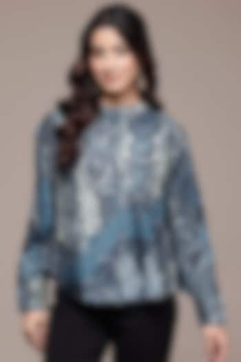 Blue Viscose Bemberg Paisley Printed Top by Ritu Kumar at Pernia's Pop Up Shop