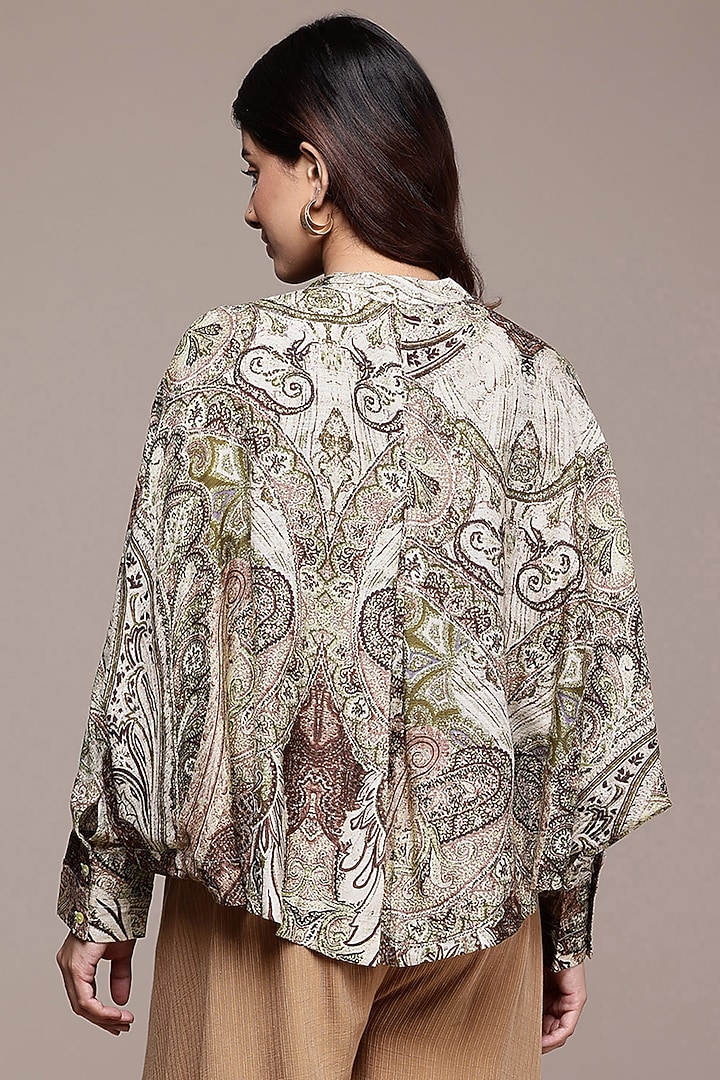 Grey Viscose Bemberg Paisley Printed Top by Ritu Kumar at Pernia's Pop Up Shop