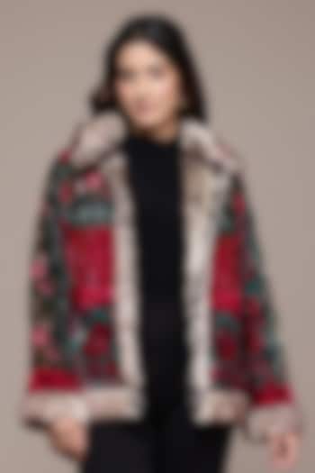 Fuchsia Silk Velvet Floral Printed Jacket by Ritu Kumar at Pernia's Pop Up Shop