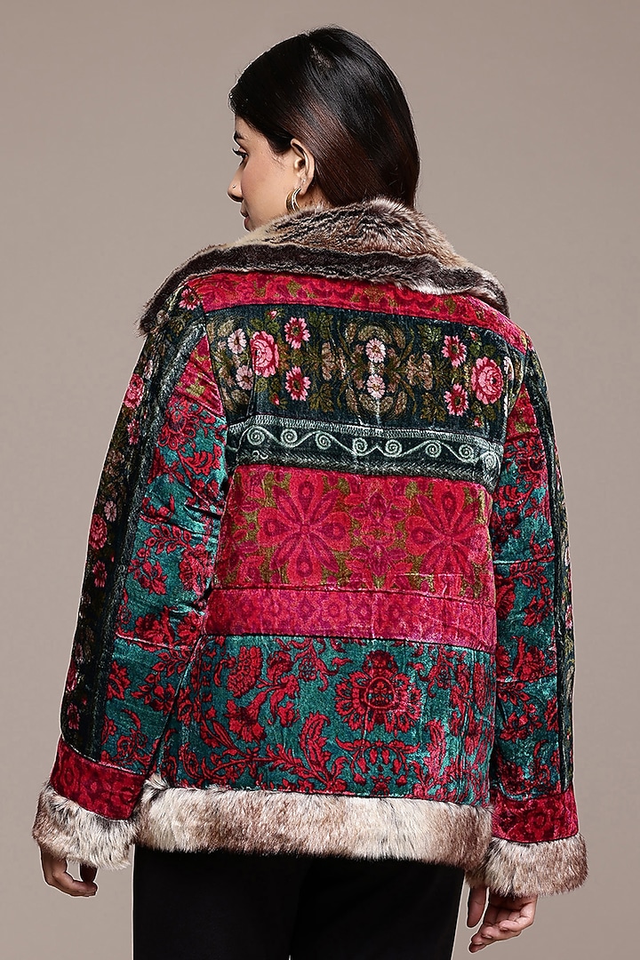 Fuchsia Silk Velvet Floral Printed Jacket by Ritu Kumar at Pernia's Pop Up Shop