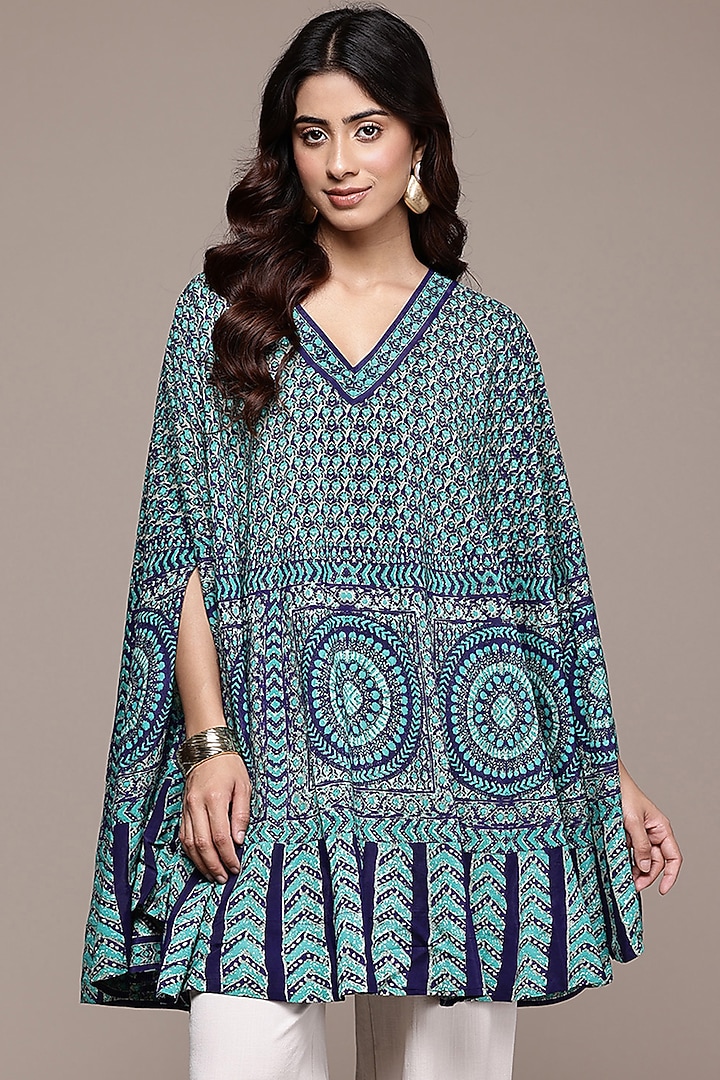 Teal Vintage Crepe A-Line Kurta by Ritu Kumar at Pernia's Pop Up Shop