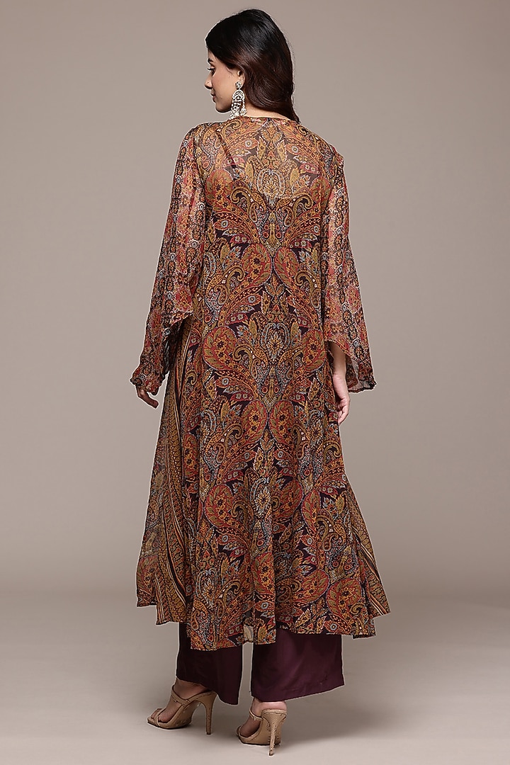 Brown Viscose Chiffon Paisley Printed Kurta Set by Ritu Kumar at Pernia's Pop Up Shop