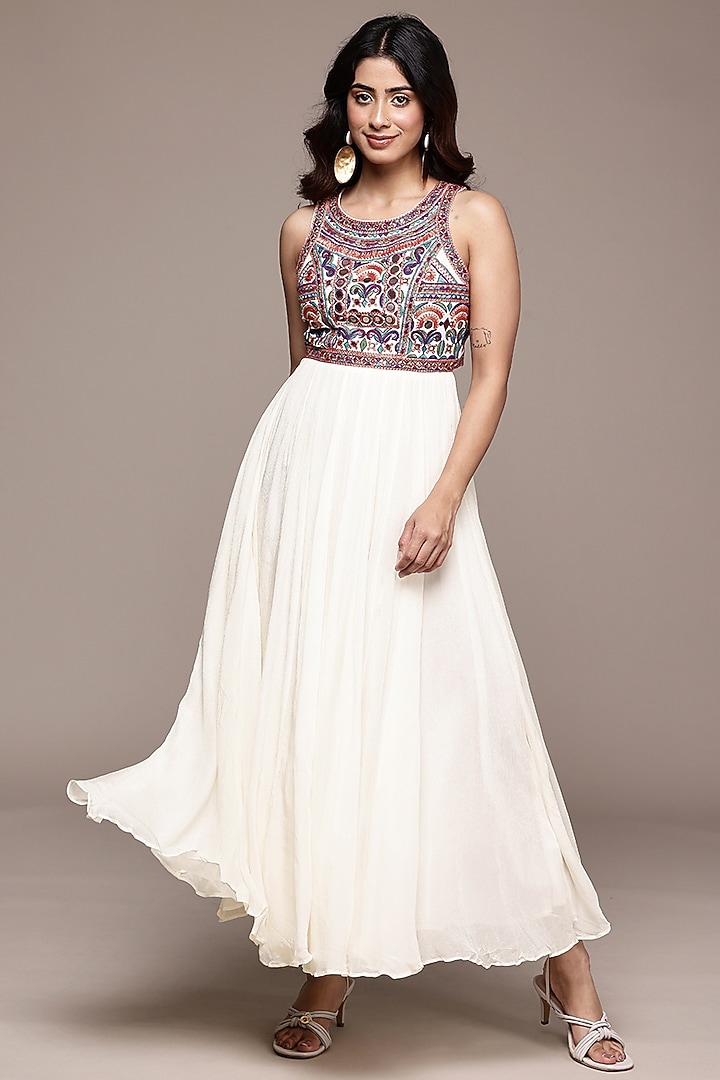 Ecru Cotton Slub Sleeveless Flared Vacation Dress by Ritu Kumar at Pernia's Pop Up Shop