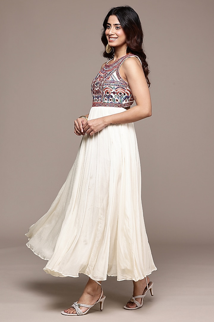 Ecru Cotton Slub Sleeveless Flared Vacation Dress by Ritu Kumar at Pernia's Pop Up Shop