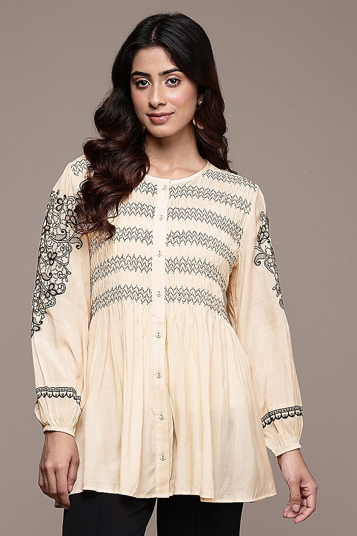 Ecru Viscose Silk Top With Camisole by Ritu Kumar at Pernia's Pop Up Shop