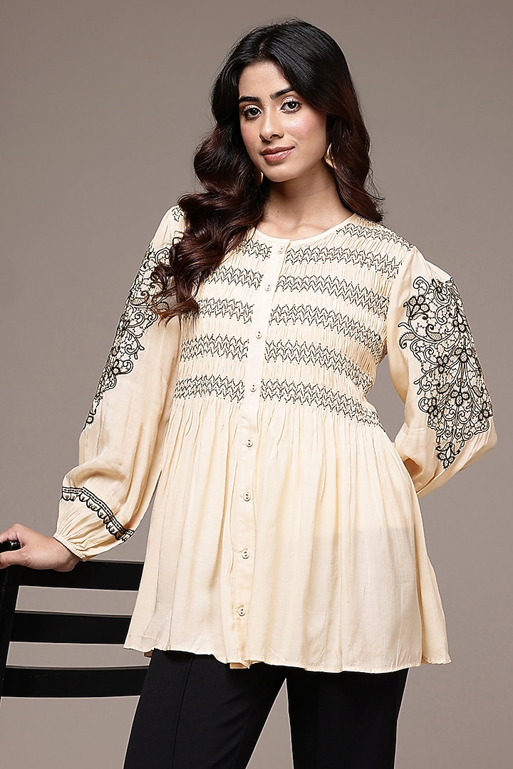 Ecru Viscose Silk Top With Camisole by Ritu Kumar at Pernia's Pop Up Shop