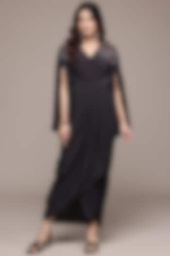 Black Viscose Crepe Flared Vacation Dress by Ritu Kumar at Pernia's Pop Up Shop