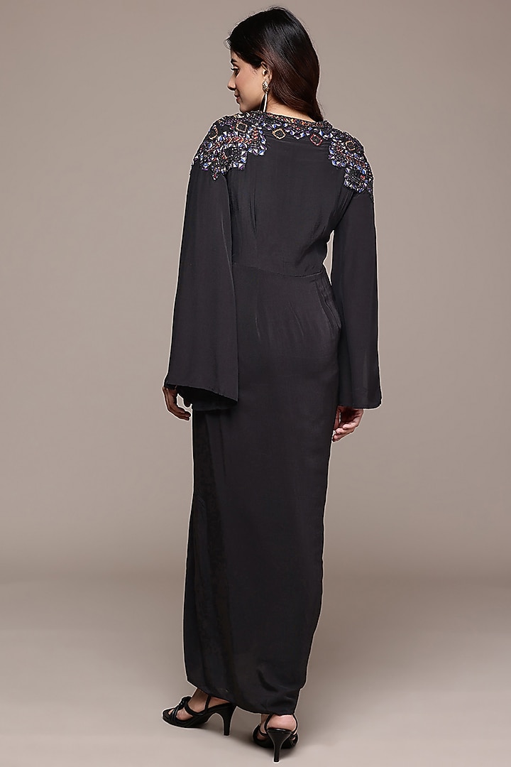Black Viscose Crepe Flared Vacation Dress by Ritu Kumar at Pernia's Pop Up Shop