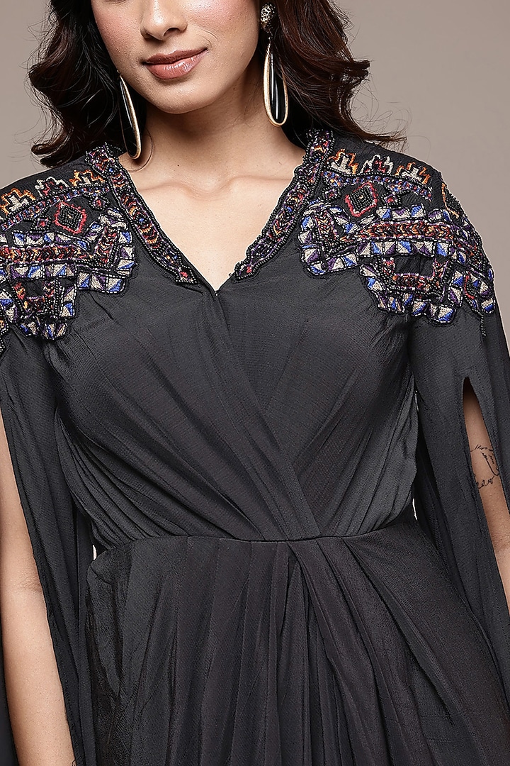 Black Viscose Crepe Flared Vacation Dress by Ritu Kumar at Pernia's Pop Up Shop