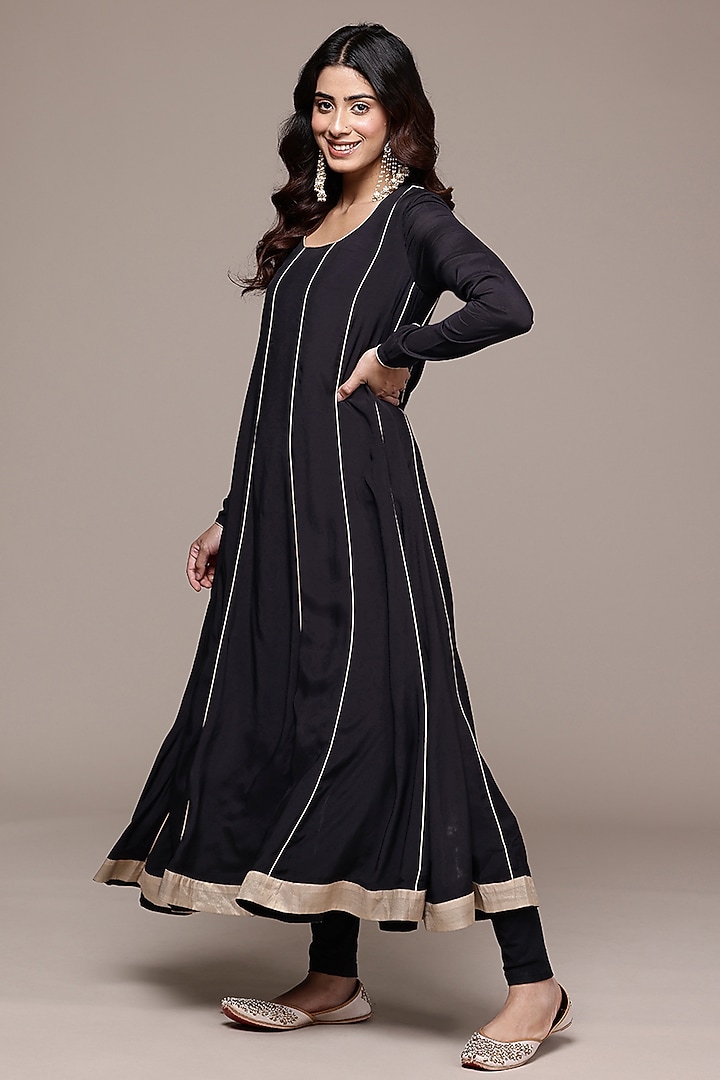 Black Viscose Lurex Kurta Set by Ritu Kumar at Pernia's Pop Up Shop