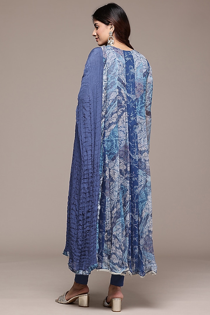 Blue Viscose Chiffon Abstract Printed Kurta Set by Ritu Kumar at Pernia's Pop Up Shop