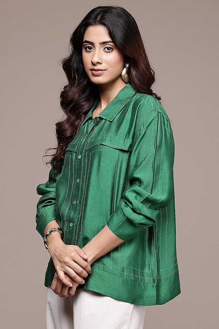 Green Staple Silk Shirt by Ritu Kumar at Pernia's Pop Up Shop