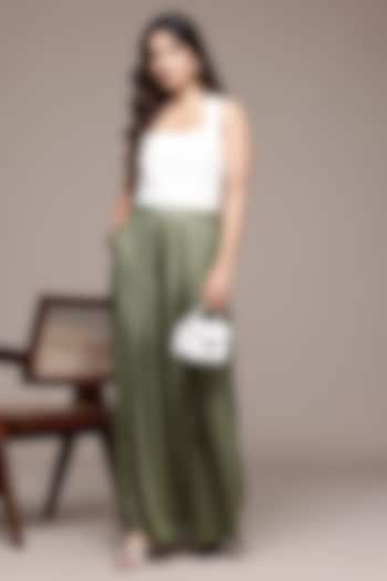 Olive Rayon Twill Straight Pants by Ritu Kumar at Pernia's Pop Up Shop