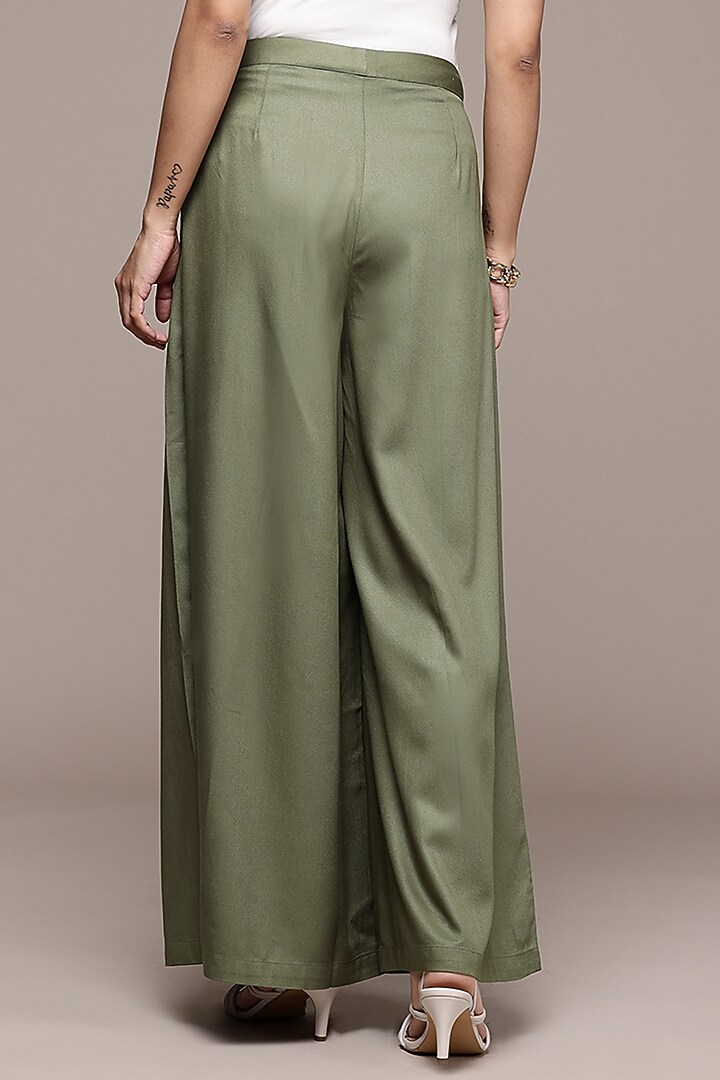 Olive Rayon Twill Straight Pants by Ritu Kumar at Pernia's Pop Up Shop