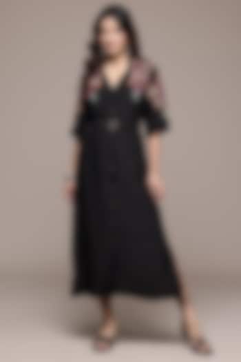Black Staple Silk Midi Vacation Dress by Ritu Kumar at Pernia's Pop Up Shop