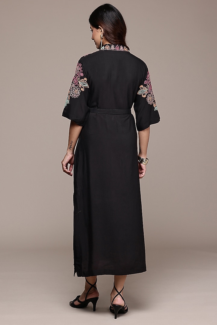 Black Staple Silk Midi Vacation Dress by Ritu Kumar at Pernia's Pop Up Shop