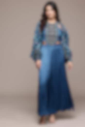 Teal Crimp Satin Pant Set by Ritu Kumar at Pernia's Pop Up Shop