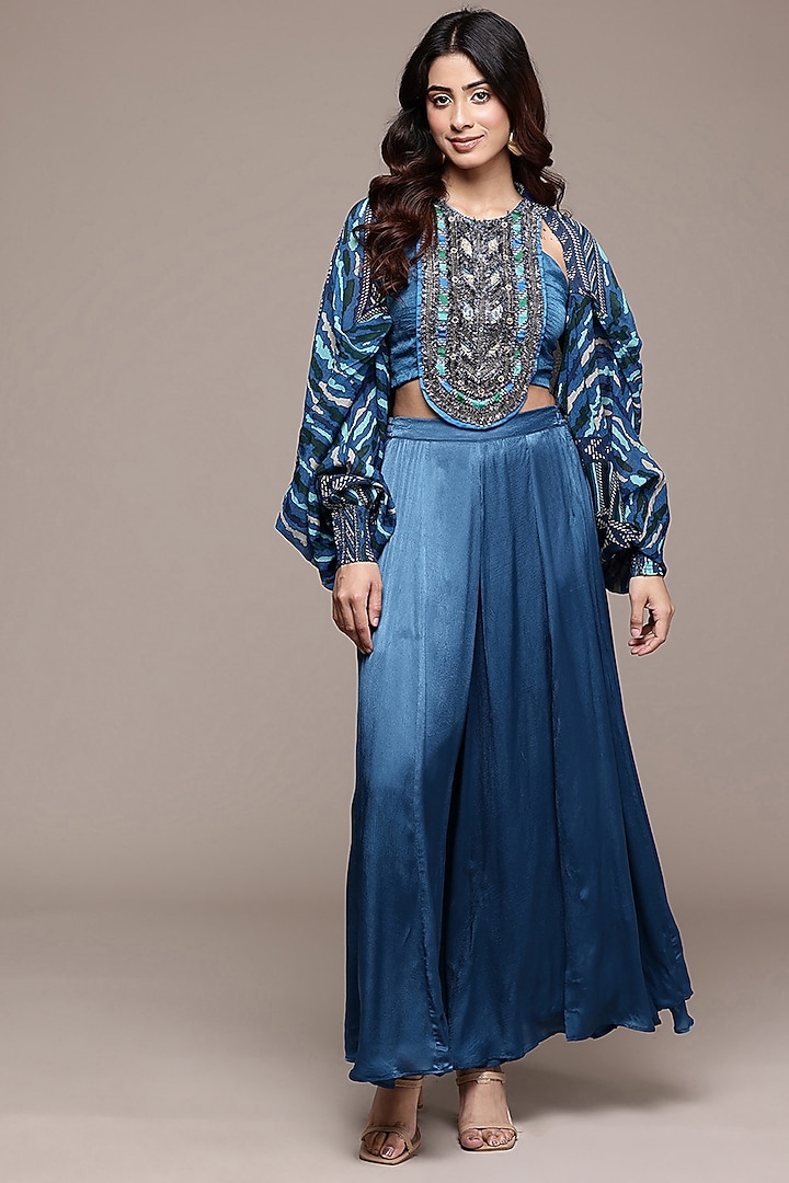 Teal Crimp Satin Pant Set by Ritu Kumar at Pernia's Pop Up Shop