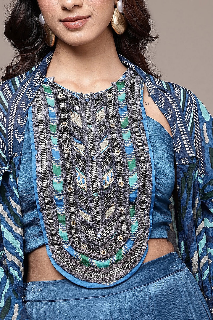 Teal Crimp Satin Pant Set by Ritu Kumar at Pernia's Pop Up Shop