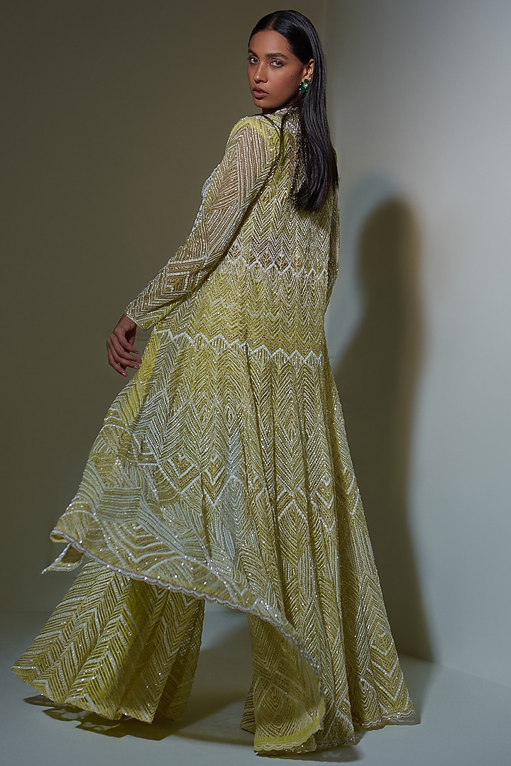 Lime Green Crepe Hand Embroidered Bridal Sharara Set by Ritika Mirchandani at Pernia's Pop Up Shop
