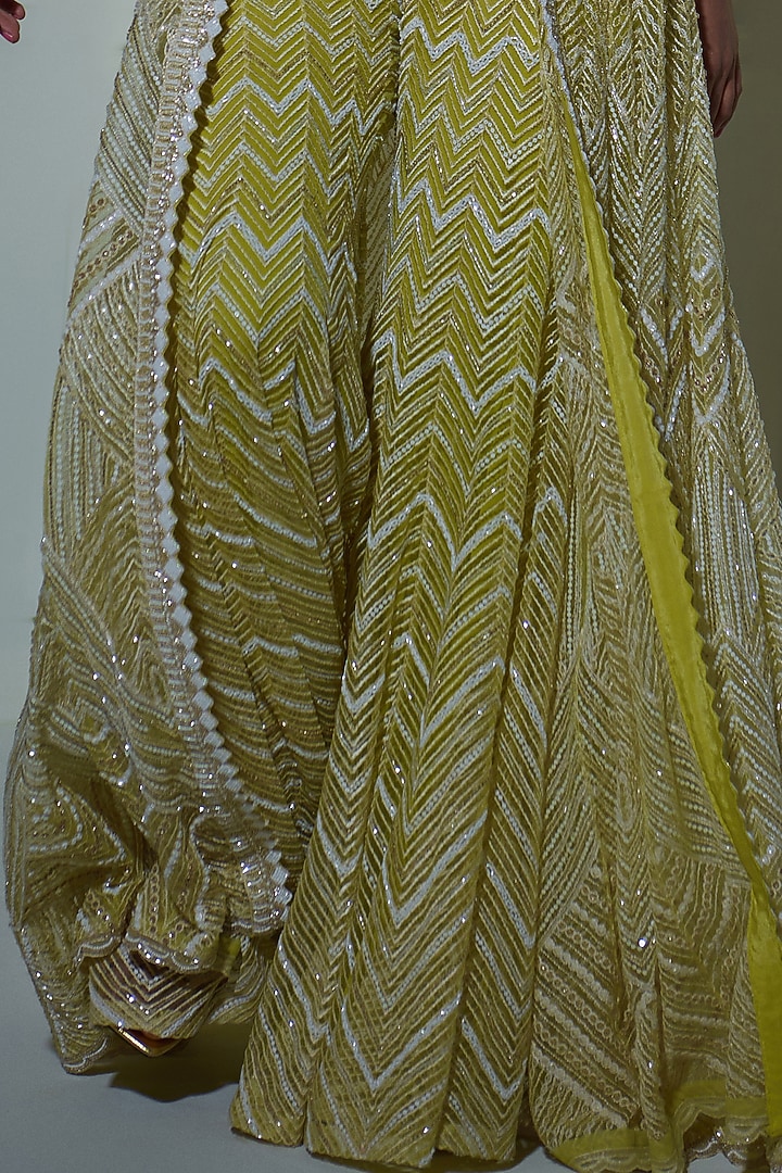 Lime Green Crepe Hand Embroidered Bridal Sharara Set by Ritika Mirchandani at Pernia's Pop Up Shop