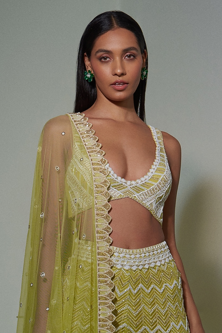 Lime Green Embroidered Bridal Sharara Set by Ritika Mirchandani at Pernia's Pop Up Shop