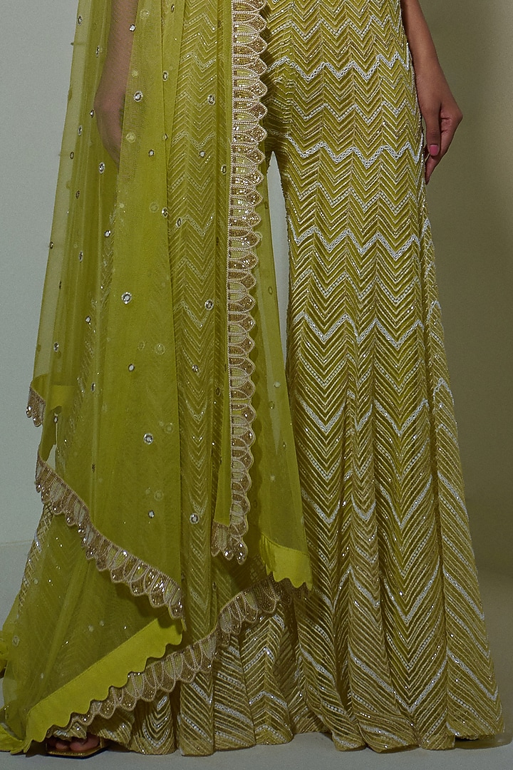 Lime Green Embroidered Bridal Sharara Set by Ritika Mirchandani at Pernia's Pop Up Shop