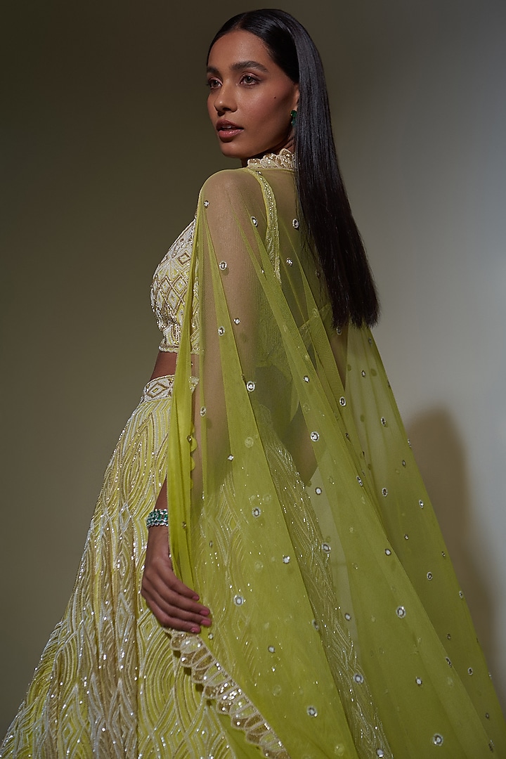 Lime Green Embroidered Bridal Lehenga Set by Ritika Mirchandani at Pernia's Pop Up Shop