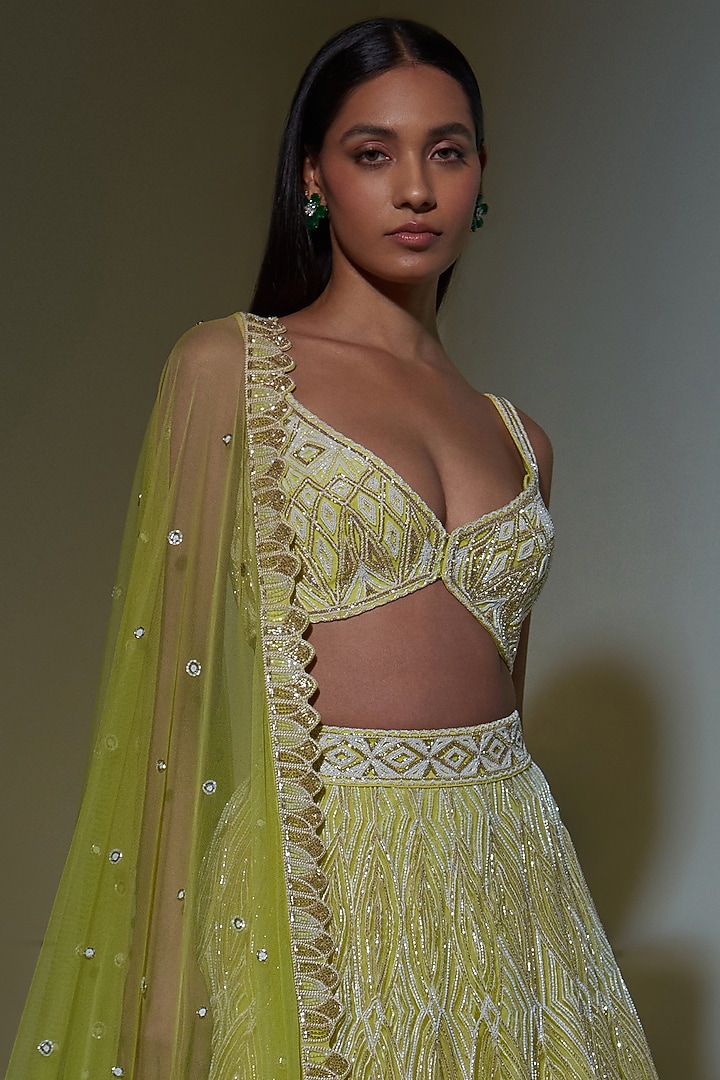 Lime Green Embroidered Bridal Lehenga Set by Ritika Mirchandani at Pernia's Pop Up Shop