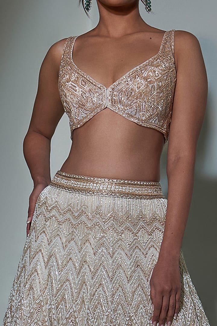 Chrome Gold Embroidered Bridal Lehenga Set by Ritika Mirchandani at Pernia's Pop Up Shop