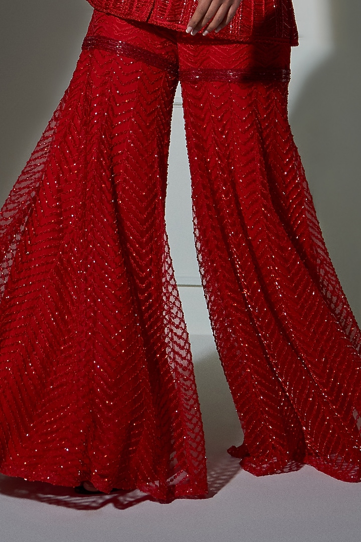 Red Hand Embroidered Bridal Sharara Set by Ritika Mirchandani at Pernia's Pop Up Shop