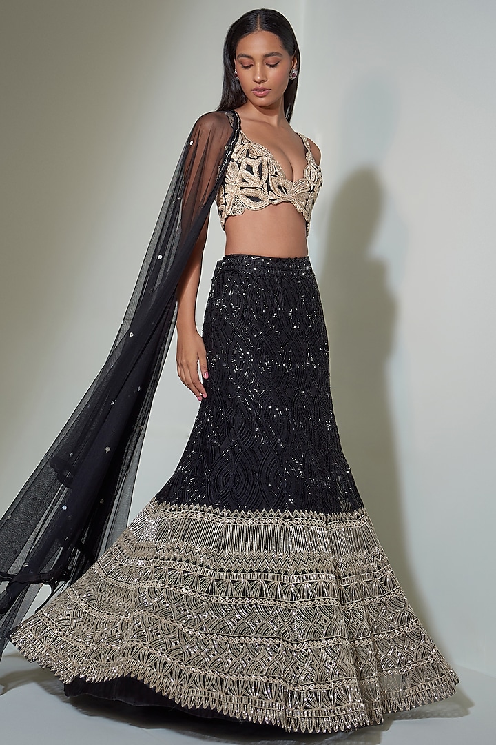 Black Embroidered Bridal Lehenga Set by Ritika Mirchandani at Pernia's Pop Up Shop
