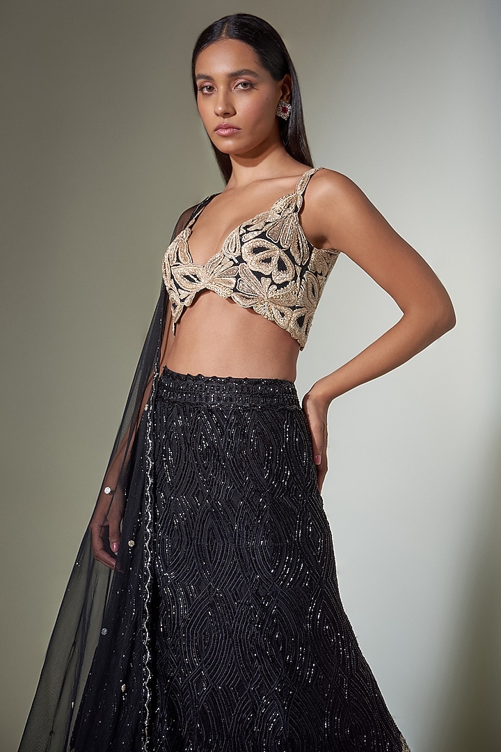 Black Embroidered Bridal Lehenga Set by Ritika Mirchandani at Pernia's Pop Up Shop