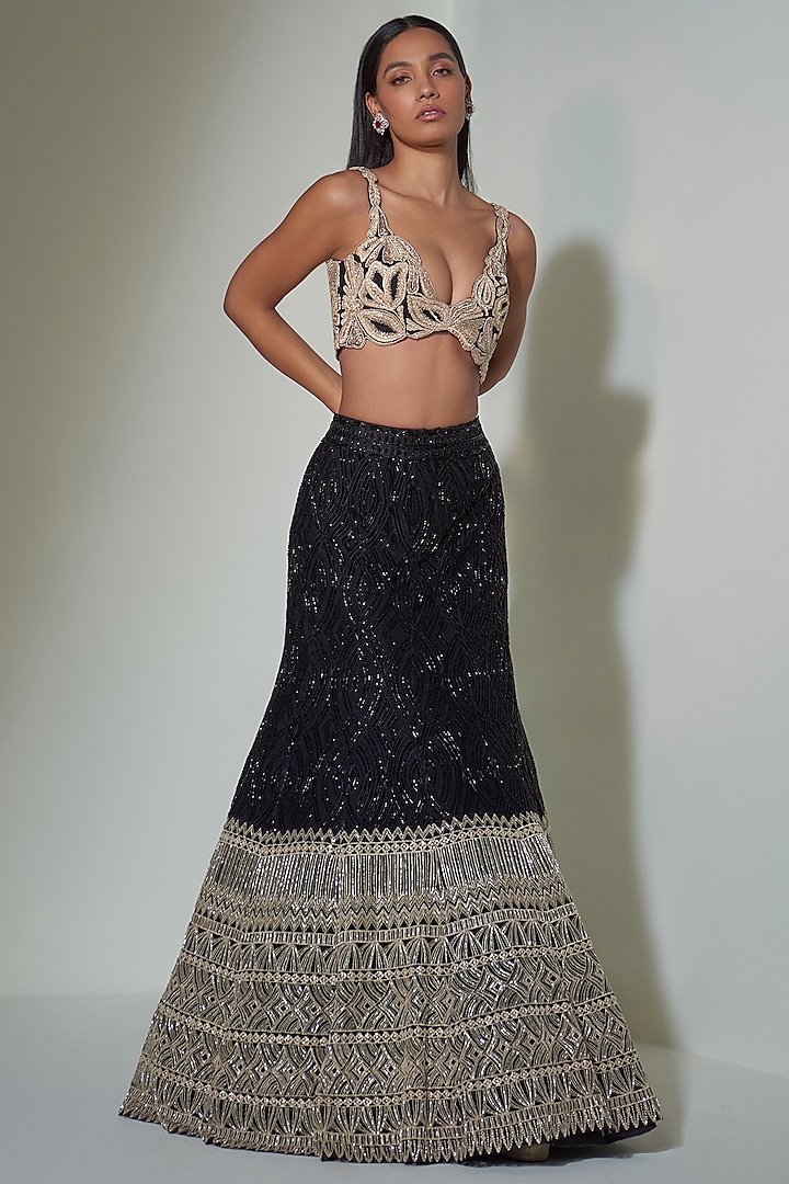 Black Embroidered Bridal Lehenga Set by Ritika Mirchandani at Pernia's Pop Up Shop