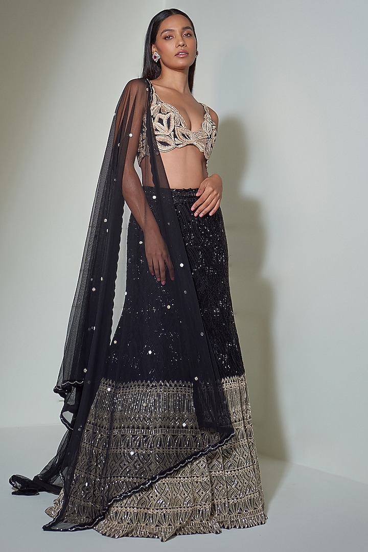 Black Embroidered Bridal Lehenga Set by Ritika Mirchandani at Pernia's Pop Up Shop