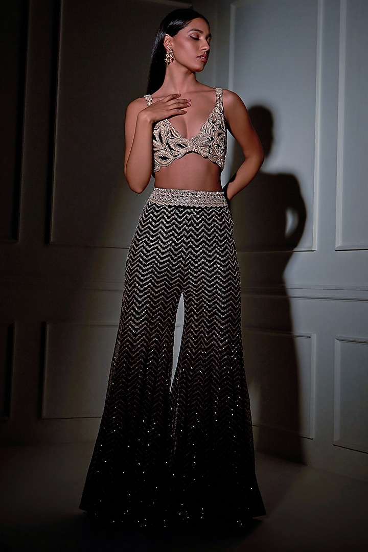 Black Embroidered Bridal Sharara Set by Ritika Mirchandani at Pernia's Pop Up Shop