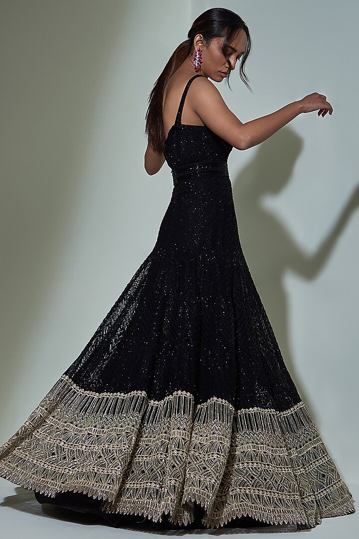 Black Chrome Embroidered Bridal Anarkali Set by Ritika Mirchandani at Pernia's Pop Up Shop