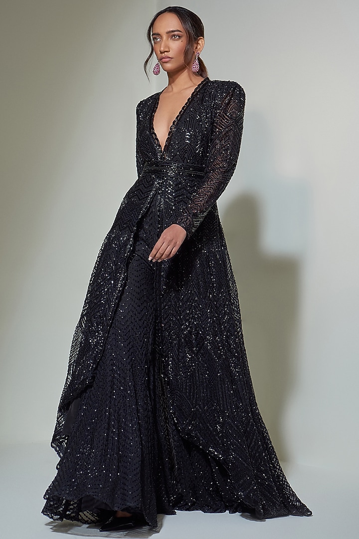 Black Embroidered Bridal Anarkali Set by Ritika Mirchandani at Pernia's Pop Up Shop