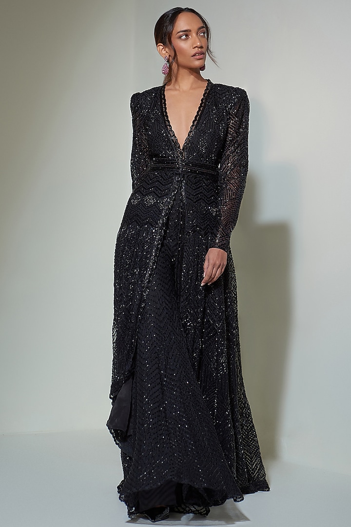 Black Embroidered Bridal Anarkali Set by Ritika Mirchandani at Pernia's Pop Up Shop