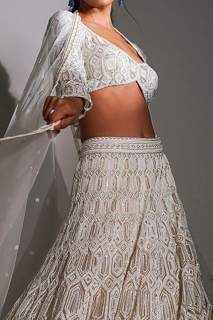 Ivory & Gold Embroidered Bridal Lehenga Set by Ritika Mirchandani at Pernia's Pop Up Shop