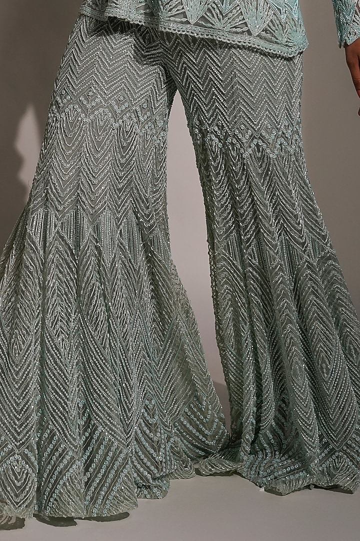Aqua Double Georgette Bridal Sharara Set by Ritika Mirchandani at Pernia's Pop Up Shop